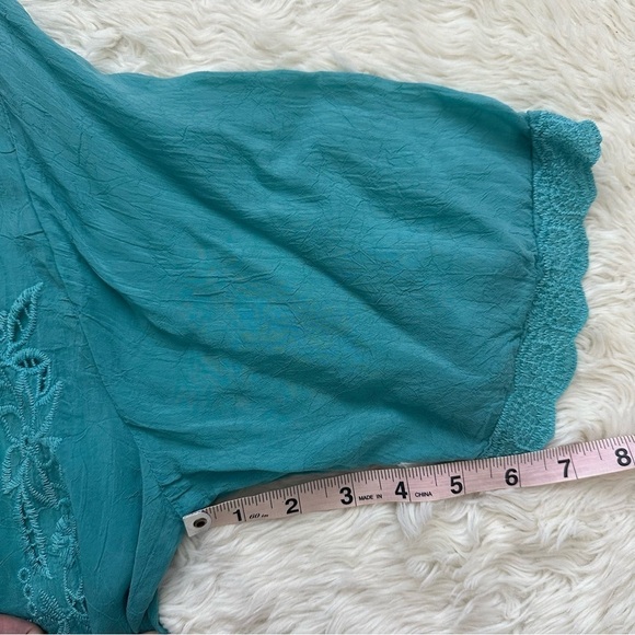 Johnny Was Top Kimono Short Sleeve Tie Front Embroidered Light Blue L - Picture 11 of 11